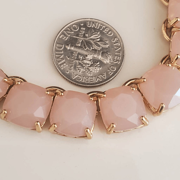 Kate Spade Light Pink Squared Away Necklace Gold Plate with Pink Stones - Picture 5 of 6